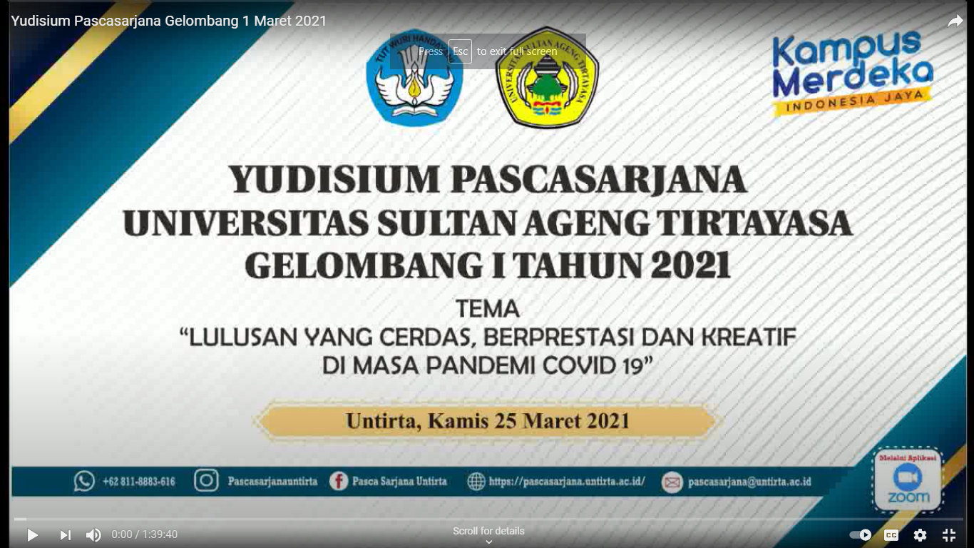 Yudisium Pascasarjana Universitas Sultan Ageng Tirtayasa Gelombang 1 Tahun 2021